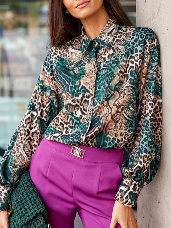 flowersverse Printed Long Sleeves Loose Lapel Blouses&shirts Tops