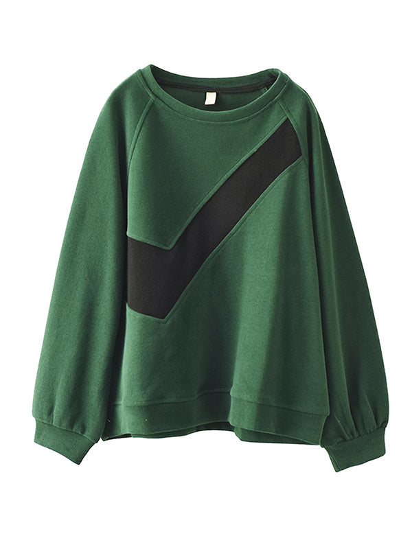 flowersverse Original Loose Long Sleeves Contrast Color Split-Joint Round-Neck Hoodies&Sweatshirt Tops