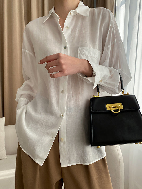 flowersverse Solid Color Lapel Blouses&Shirts Tops