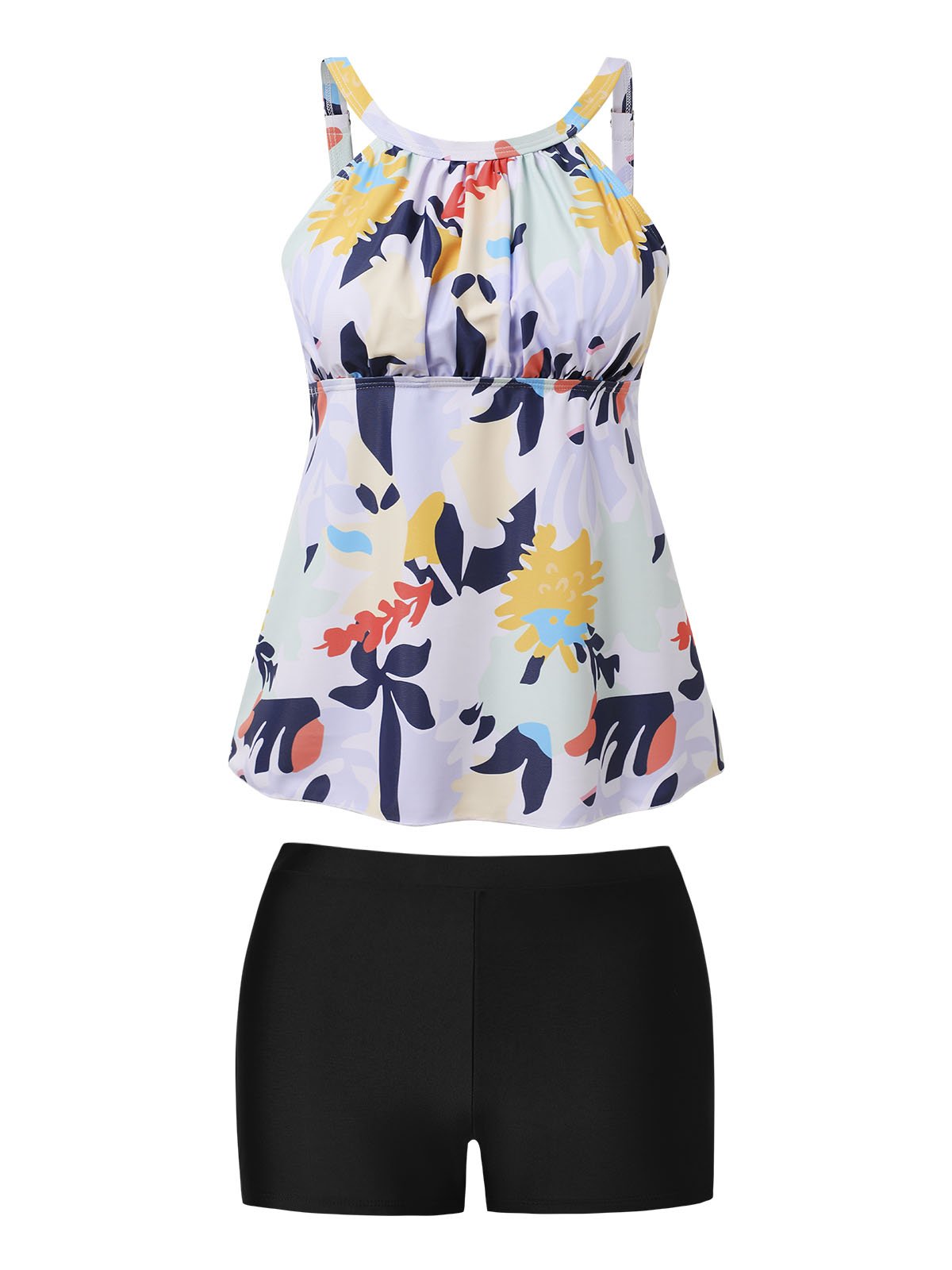 flowersverse Vacation Floral Printing Crew Neck Tankinis Two-Piece Set