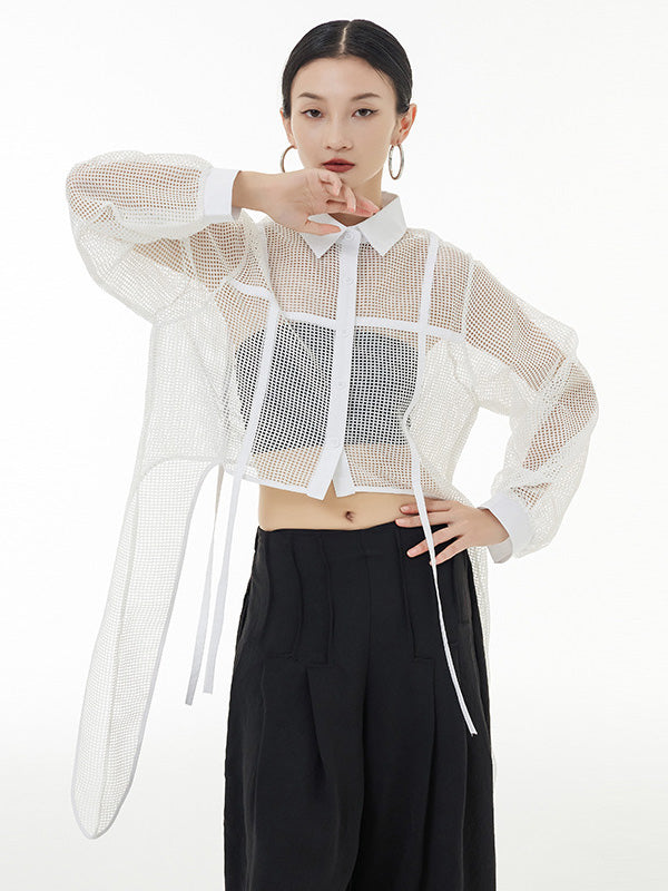 flowersverse Stylish Long Sleeves Loose Mesh See-Through Sun Protection Blouses&Shirts Tops