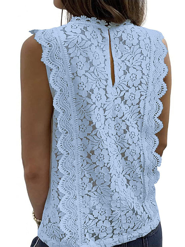 flowersverse Original Lace Embroidered Solid Color Falbala Vest Top