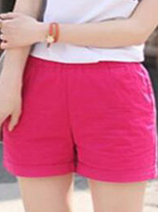 flowersverse Vintage Plus Size Women Plain Pockets Casual Shorts