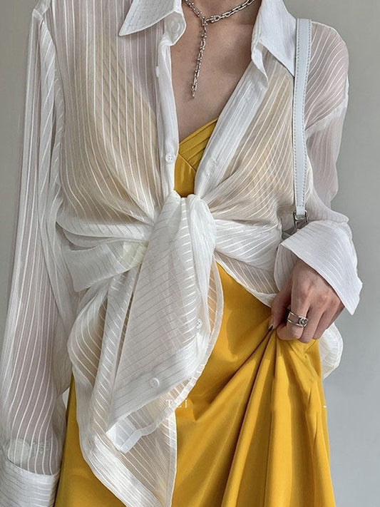 flowersverse Buttoned Solid Color Long Sleeves Loose Lapel Collar Blouses&Shirts Tops