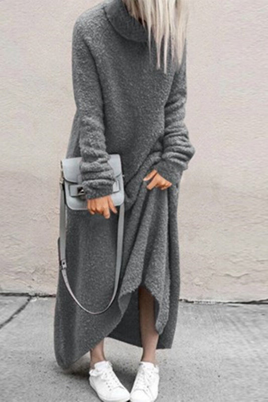 flowersverse Casual Solid Patchwork Turtleneck One Step Skirt Dresses(4 Colors)