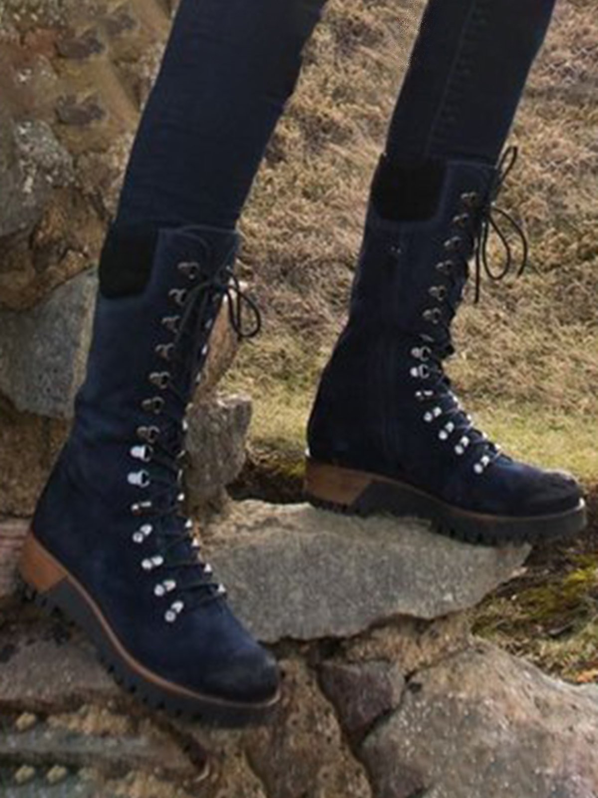 flowersverse Retro Suede Zipper Martin Combat Boots