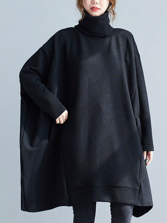 flowersverse Casual Loose Solid Color Heaps Collar Long Sleeves Sweater Top