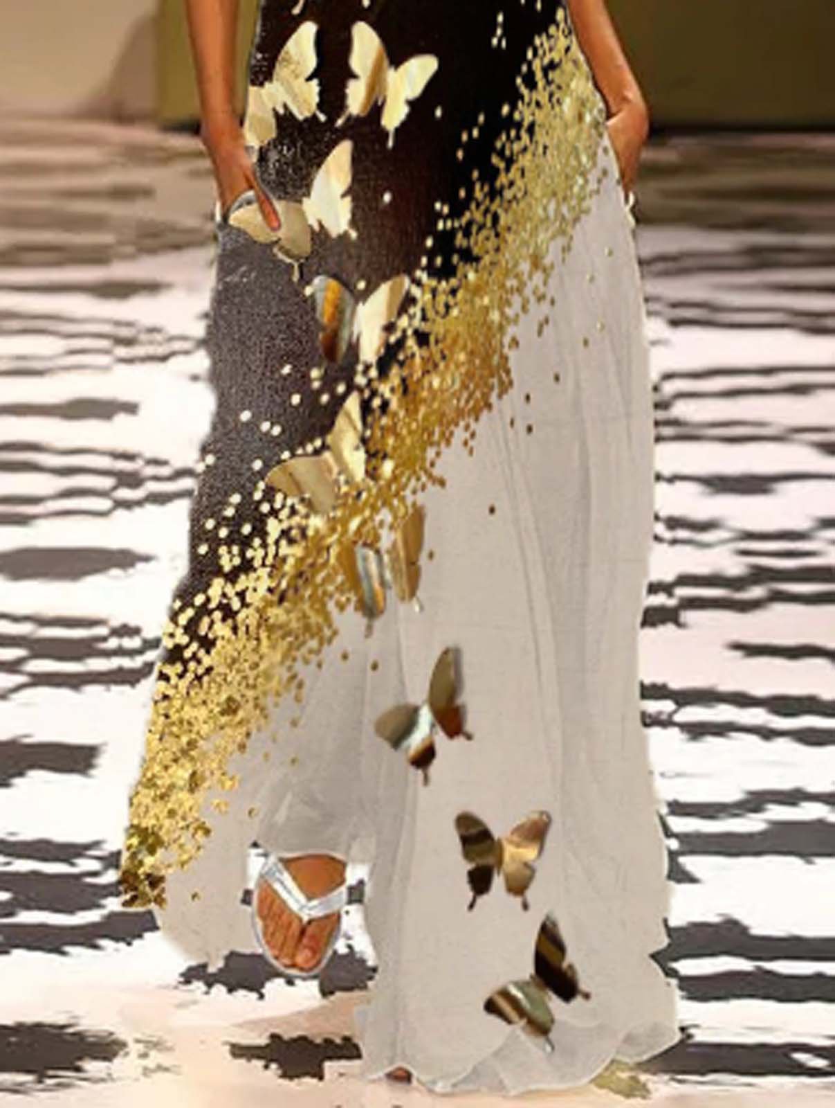 flowersverse Cotton-Blend Shift V Neck Casual Weaving Dress