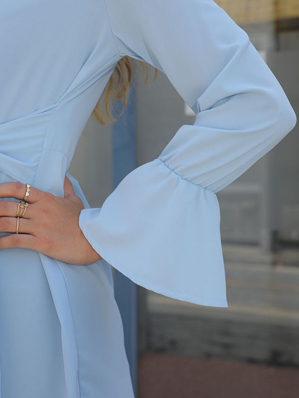 flowersverse Simple Long Sleeves Buttoned Tied Solid Color Lapel Collar Blouses&Shirts Tops
