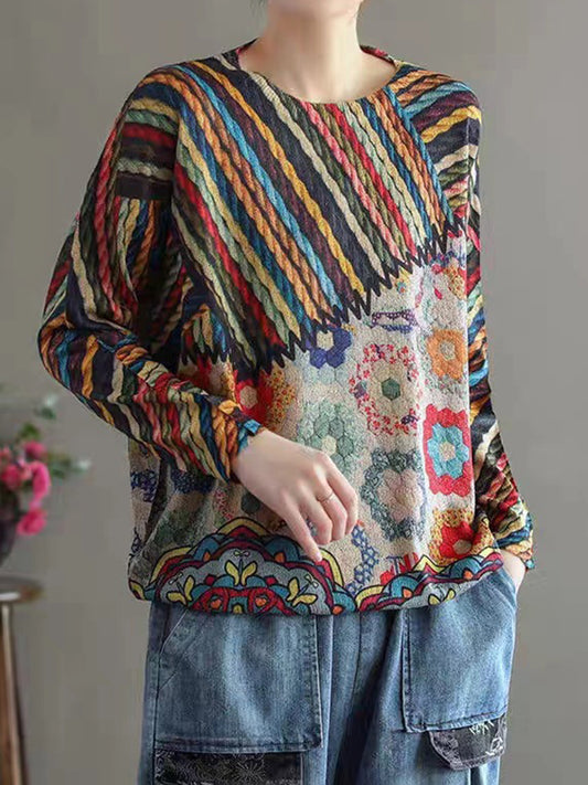 flowersverse Contrast Color High-Low Long Sleeves Round-Neck Sweater Tops Pullovers