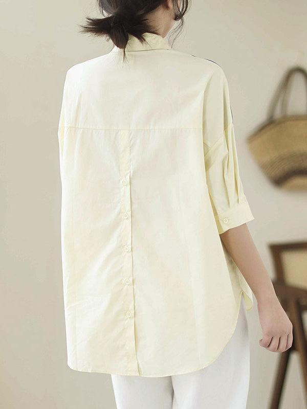 flowersverse Printed Half Sleeves Loose Lapel Blouses&shirts Tops