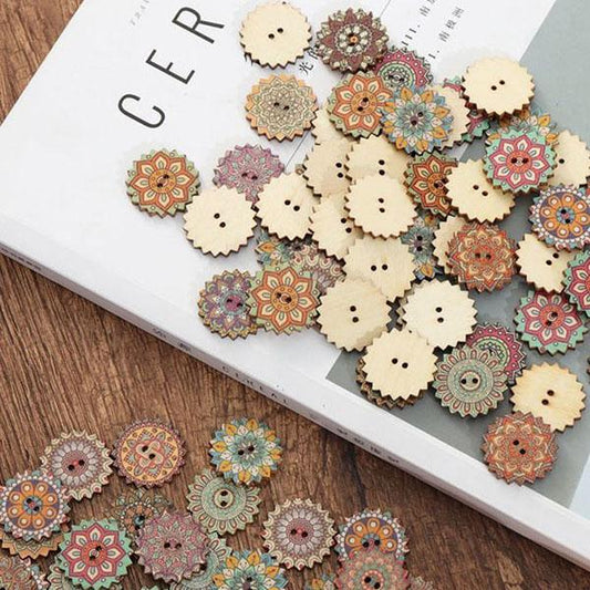 flowersverse Bohemia Printed Wooden Sewing Buttons