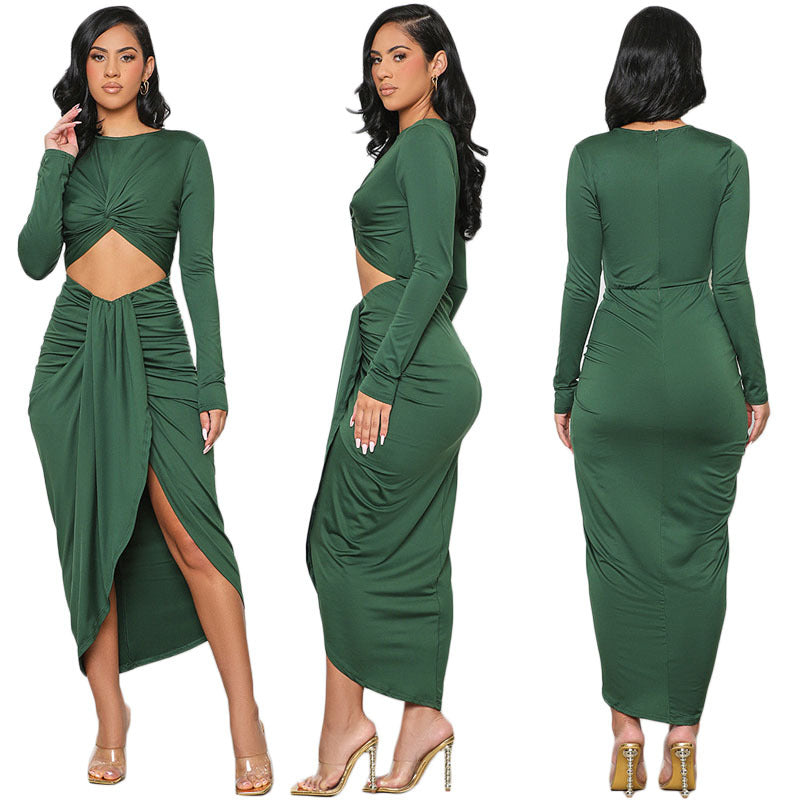 flowersverse Women's Clothing Autumn/Winter Solid Color Sexy Tight Fitting Bodycon Dress