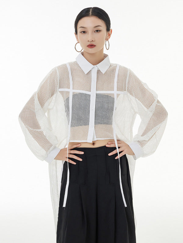 flowersverse Stylish Long Sleeves Loose Mesh See-Through Sun Protection Blouses&Shirts Tops