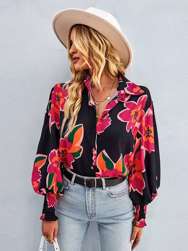 flowersverse Casual Loose Floral Blouses&Shirts Tops