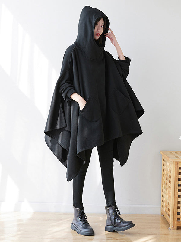 flowersverse Casual Plus Size Irregularity Batwing Sleeves Solid Color Hoodies