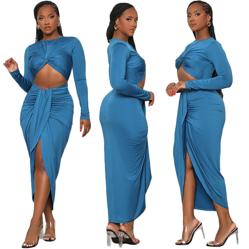 flowersverse Women's Clothing Autumn/Winter Solid Color Sexy Tight Fitting Bodycon Dress