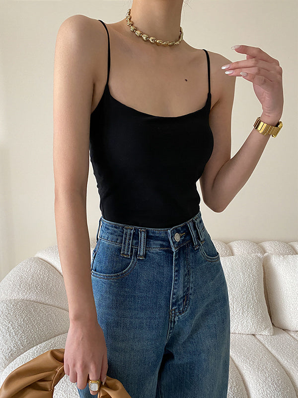 flowersverse Adjustable Solid Color Skinny Spaghetti-Neck Vest Top