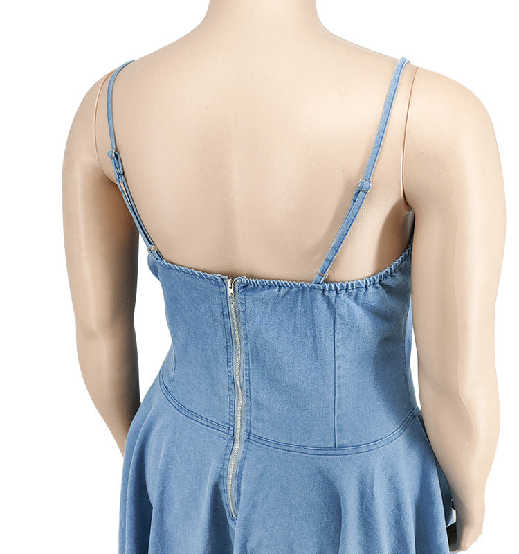 flowersverse Plus Size Women's Spring Sexy Sleeveless Denim Dress