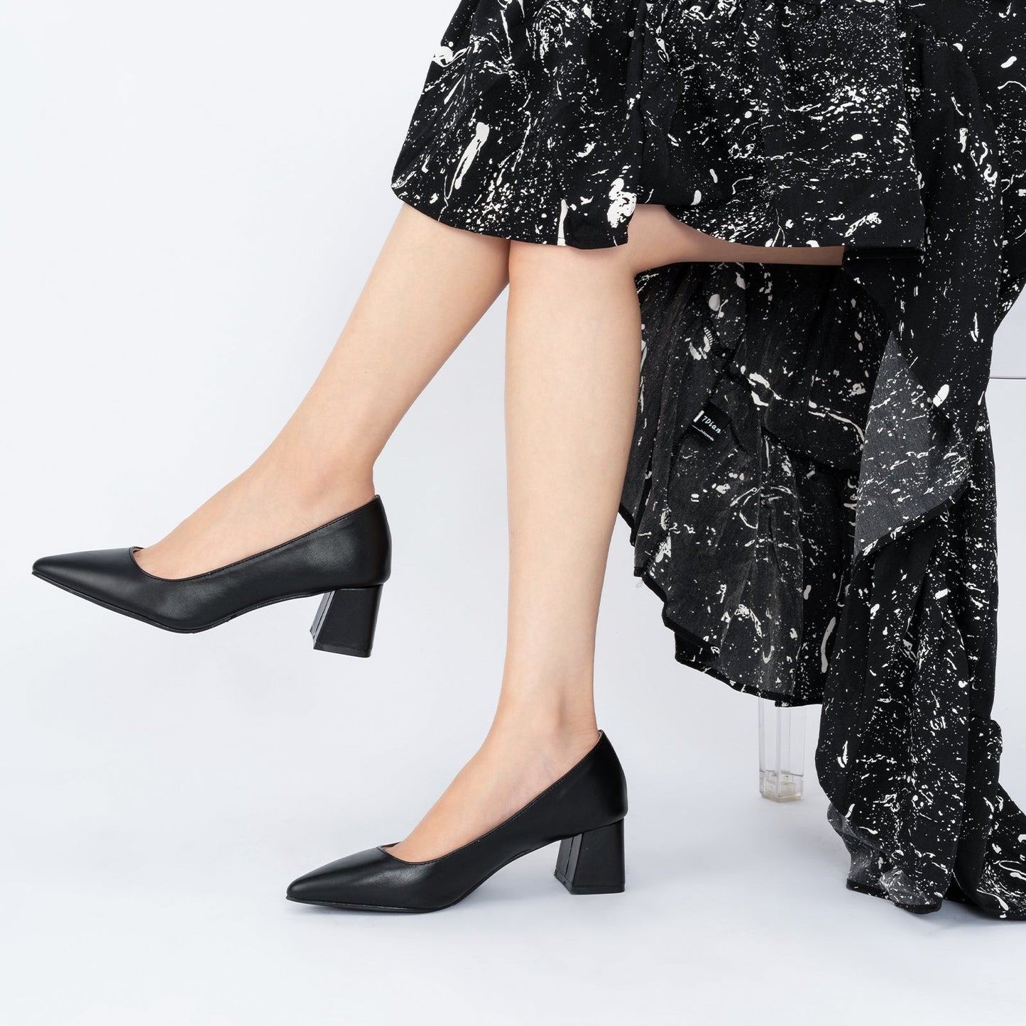 flowersverse Solid Color Pumps Chunky Heels