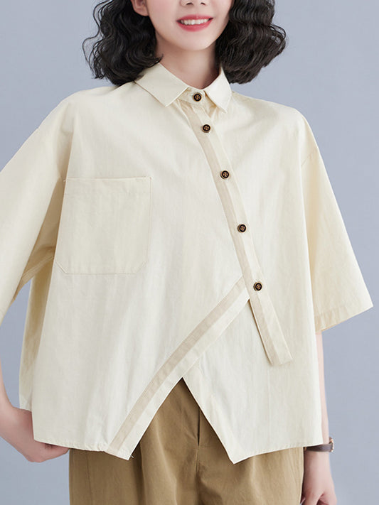 flowersverse Half Sleeves Irregular clipping Lapel Blouses&shirts Tops