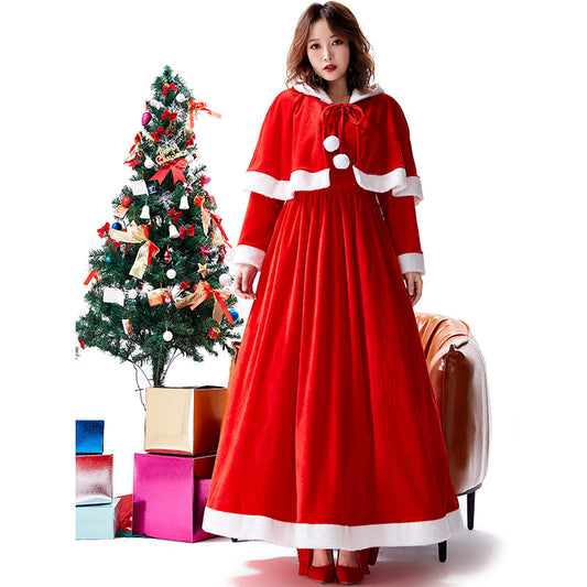flowersverse Christmas Shawl Long Dress Solid Color Two-piece Night Party Outfit