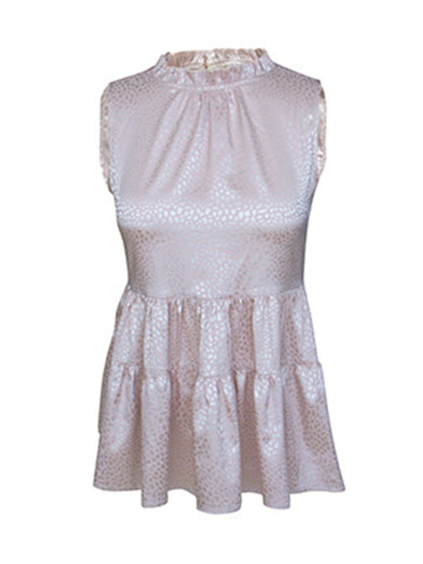 flowersverse Casual Sleeveless Falbala Round-Neck Vest Top