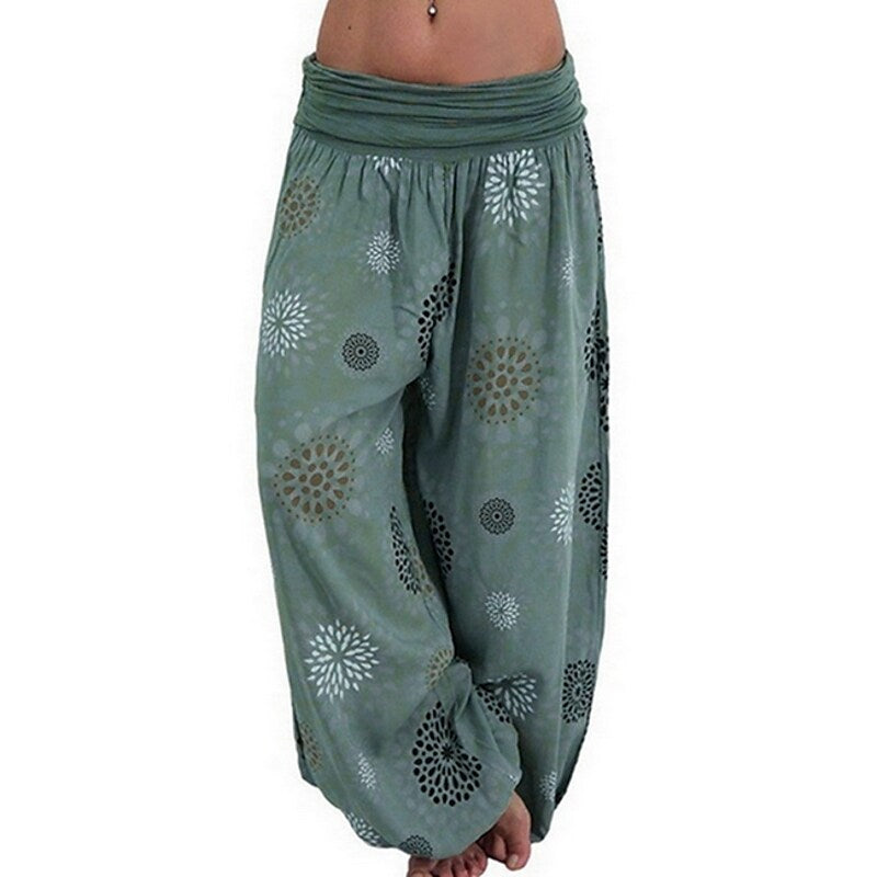 flowersverse Women's Yoga Pants Quick Dry Moisture Wicking Zumba Belly Dance Yoga Bloomers Black Green Yellow Plus Size Sports Activewear Stretchy Loose / Dusty Blue