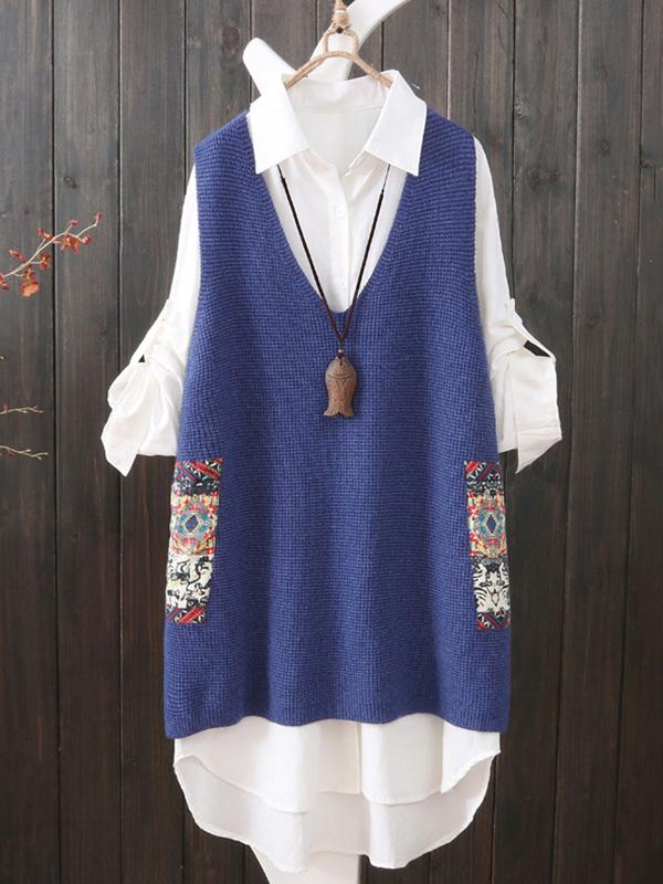 flowersverse Loose Printed V-Neck Vest