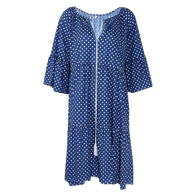 flowersverse Summer Women Boho Floral Long Sleeve Dress Holiday Beach Shirt Dress Ladies Print Mini Dress Plus Size