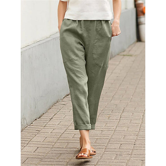 flowersverse Women's Plus Size Loungewear Pants Pure Color Simple Casual Comfort Home Daily Vacation Polyester Breathable Pant Pocket Spring Summer Black White