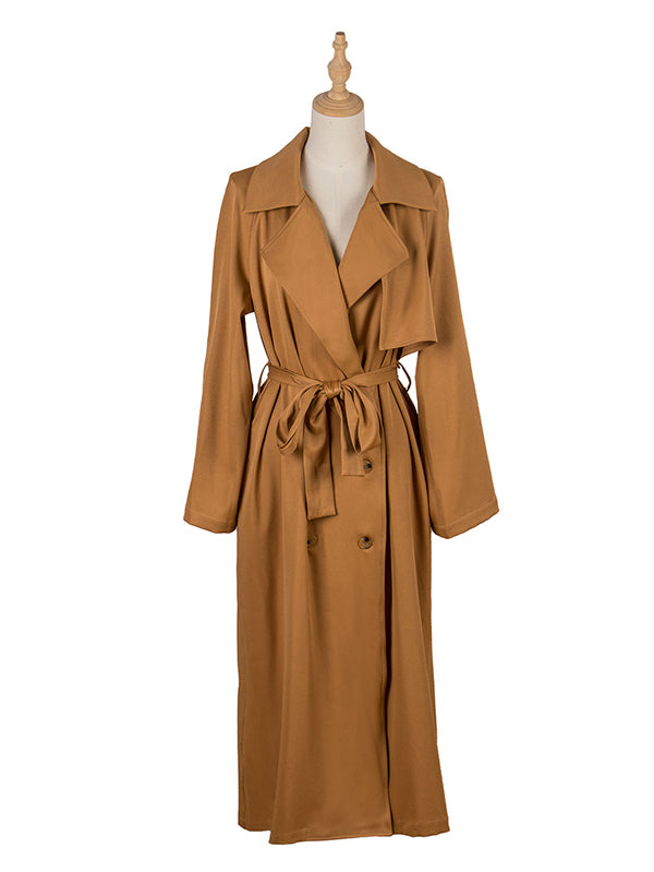 flowersverse Casual Lace-Up Solid Lapel Collar Coat