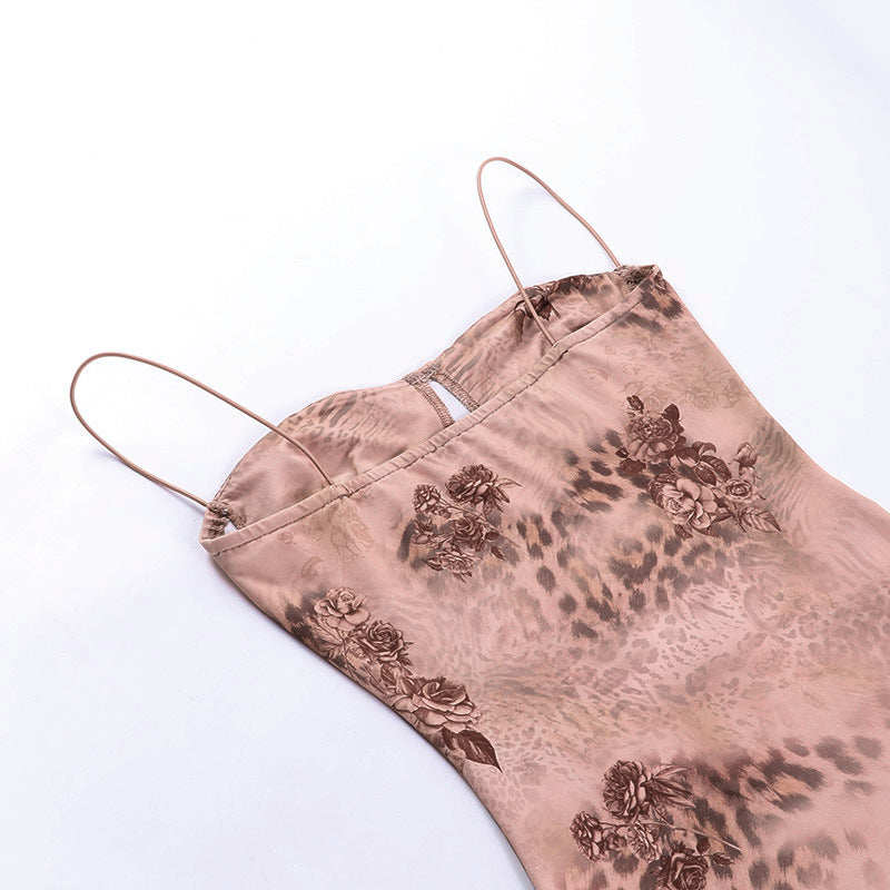 flowersverse Straps Mesh Print Slim Sexy Bodycon Dress