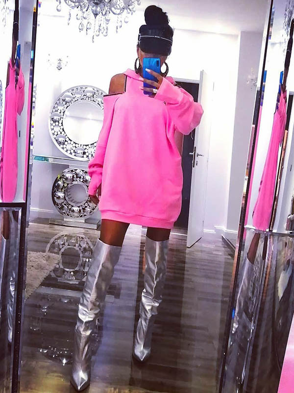 flowersverse Stylish Off-The-Shoulder Letter Print Loose Hoodies&Sweatshirts Tops