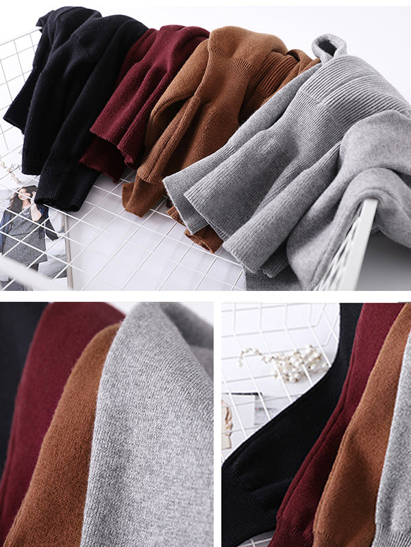flowersverse Casual Long Sleeves Solid Color Boat Neck Tunic Sweater Tops