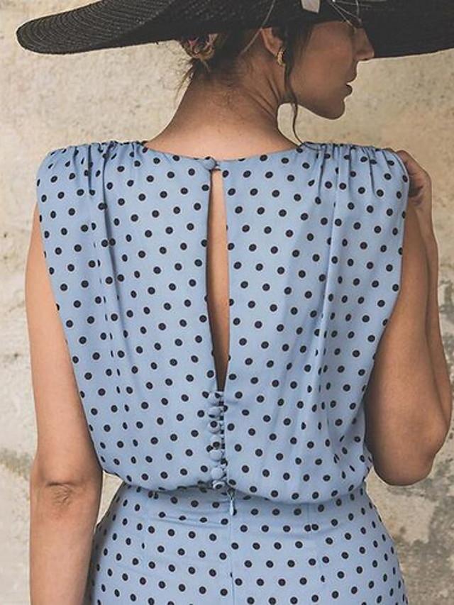 flowersverse Women's Sheath Dress Knee Length Dress - Sleeveless Polka Dot Print Polka Dots Ruched Spring & Summer Plus Size Hot Vintage White Red Light Blue