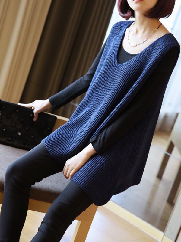 flowersverse Casual V-Neck Knitting Vest