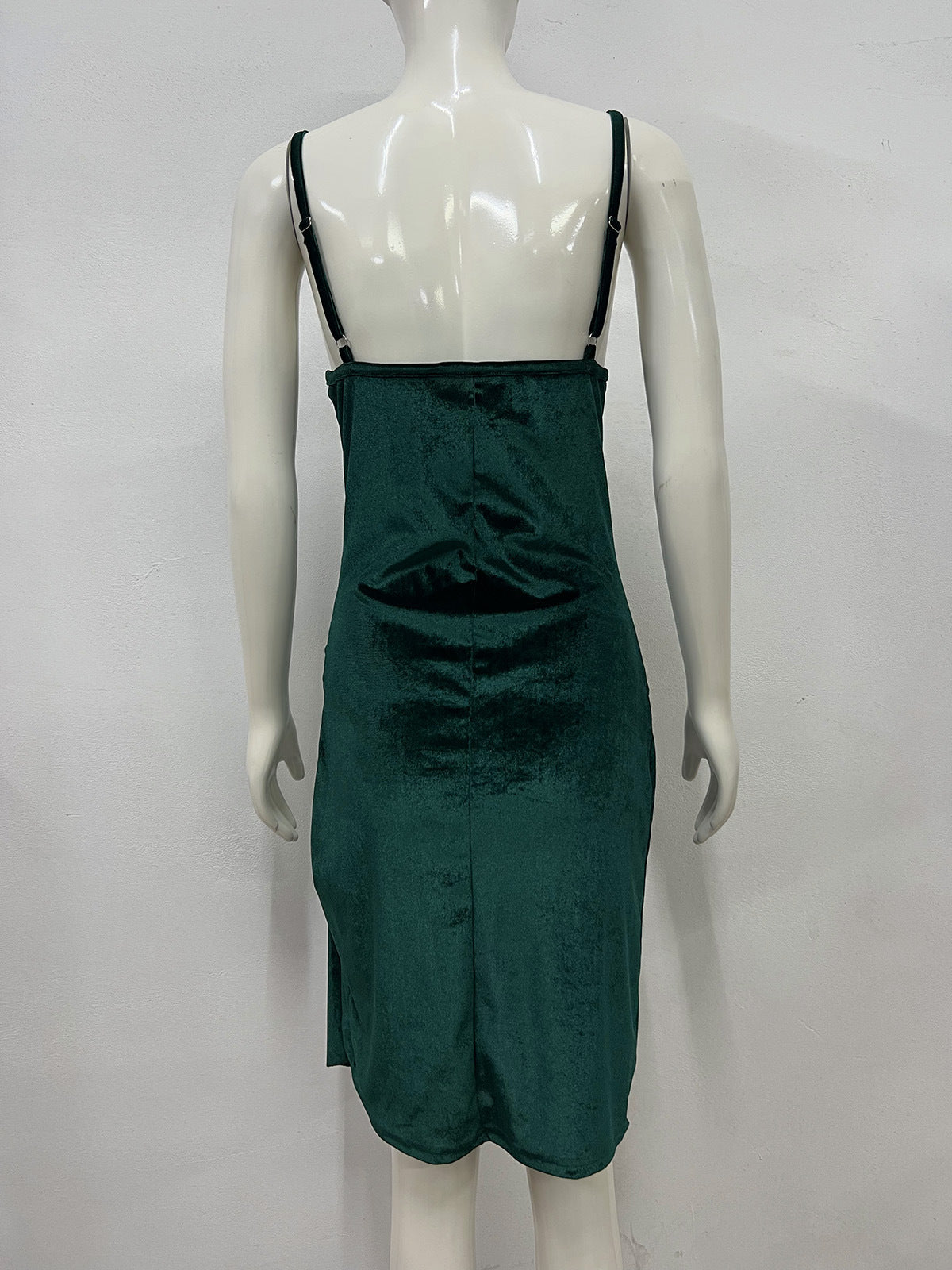 flowersverse Summer Fashion Ladies Chic Slit Pleated velvet Strap Dress Evening Gown