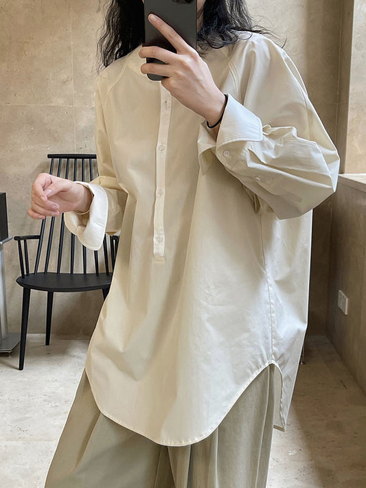 flowersverse Urban Long Sleeves Loose Contrast Color Round-Neck Blouses&Shirts Tops