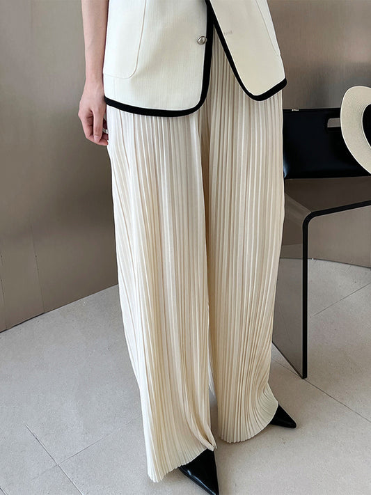 flowersverse Pleated Solid Color Wide Leg Pants Bottoms