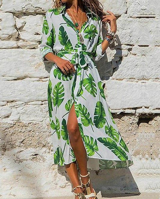 flowersverse Women's A-Line Dress Maxi Long Dress Half Sleeve Print Cotton White Purple Yellow Blushing Pink