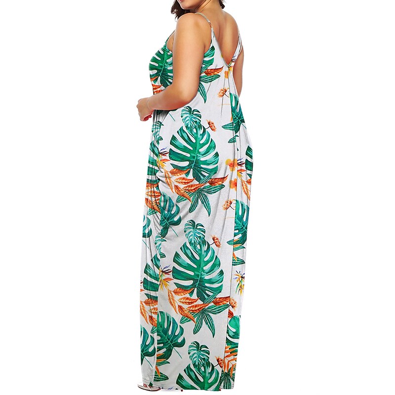 flowersverse Women's Plus Size Casual Dress Shift Dress Slip Dress Leaf Tie Dye Long Dress Maxi Dress Sleeveless Pocket Print Strap Fashion Daily Light Yellow White Spring Summer XL XXL 3XL