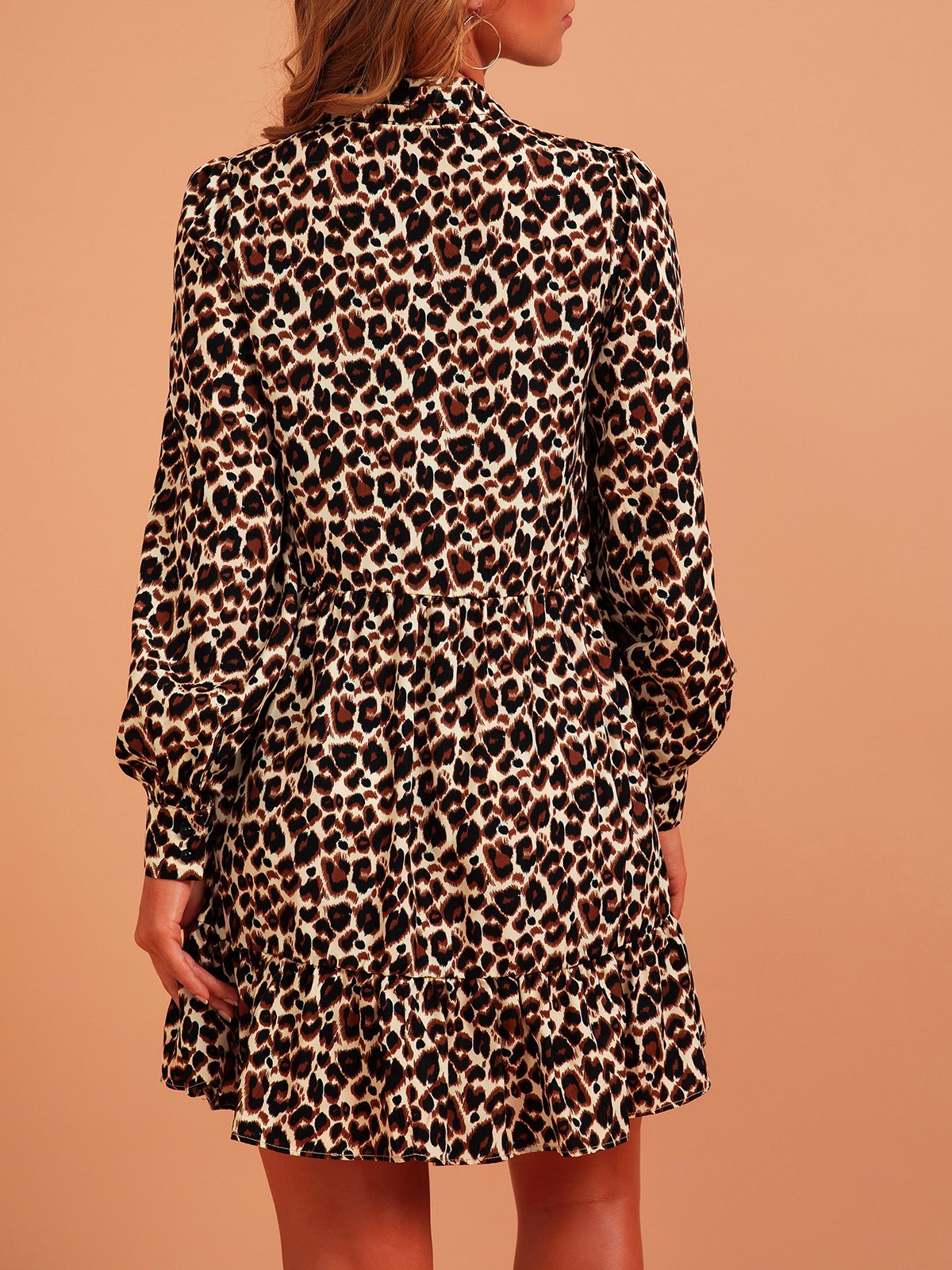flowersverse Leopard A-Line Casual V Neck Leopard Women Dress