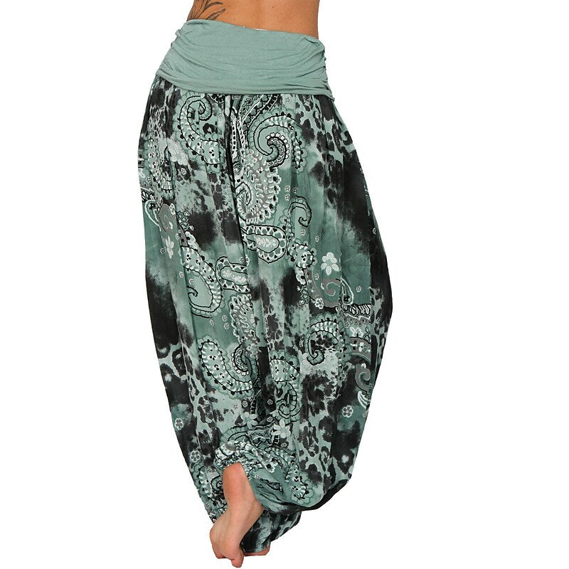 flowersverse Women‘s Yoga Harem Pants Quick Dry Yoga Gym Workout Pilates Pants Bloomers Bottoms Boho Green / Black Army Green Khaki Plus Size Sports Activewear Loose / Athletic / Casual / Athleisure