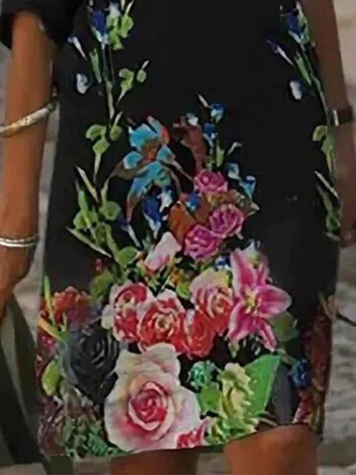 flowersverse Vintage Floral Printed V Neck Half Sleeve Plus Size Casual Weaving Dress