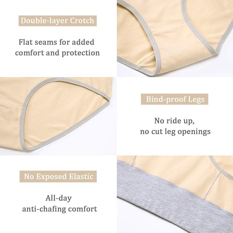 flowersverse Women's Plus Size Basic Vacation Pure Color Shaping Panty Stretchy High Waist Cotton 5 Pieces Green M