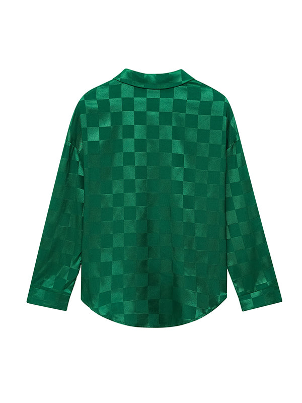 flowersverse Buttoned Plaid Long Sleeves Loose Lapel Blouses&shirts Tops