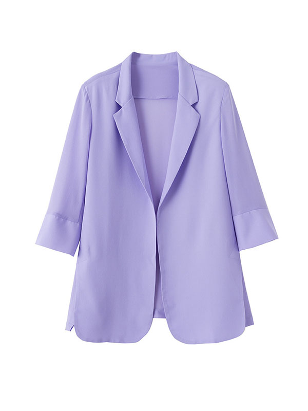 flowersverse Solid Color Split-Side Sun Protection Long Sleeves Loose Notched Collar Outerwear Blazer