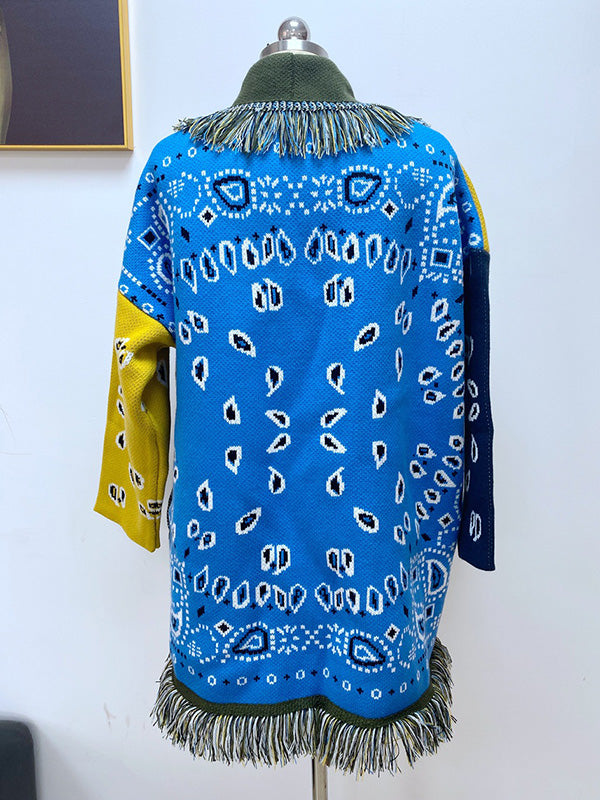 flowersverse Casual Loose Lace-Up Tasseled Patchwork Coat