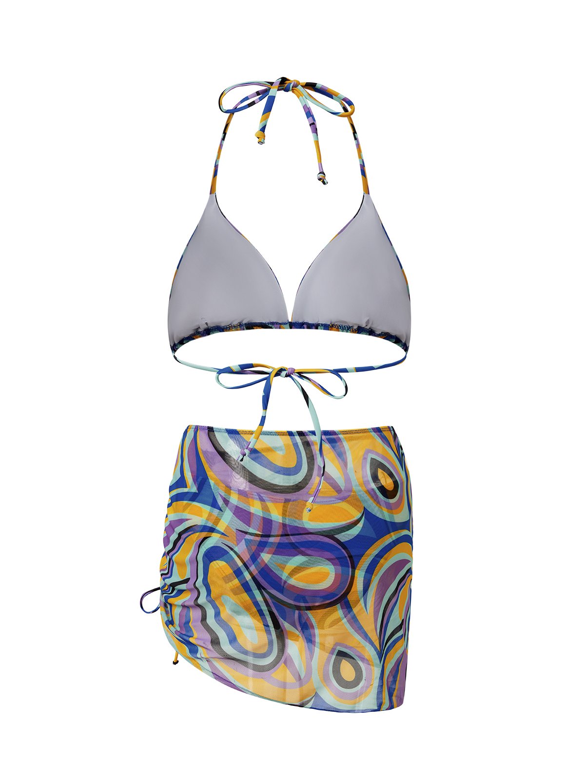 flowersverse Vacation Abstract Printing V Neck Bikinis set Three-Piece Set